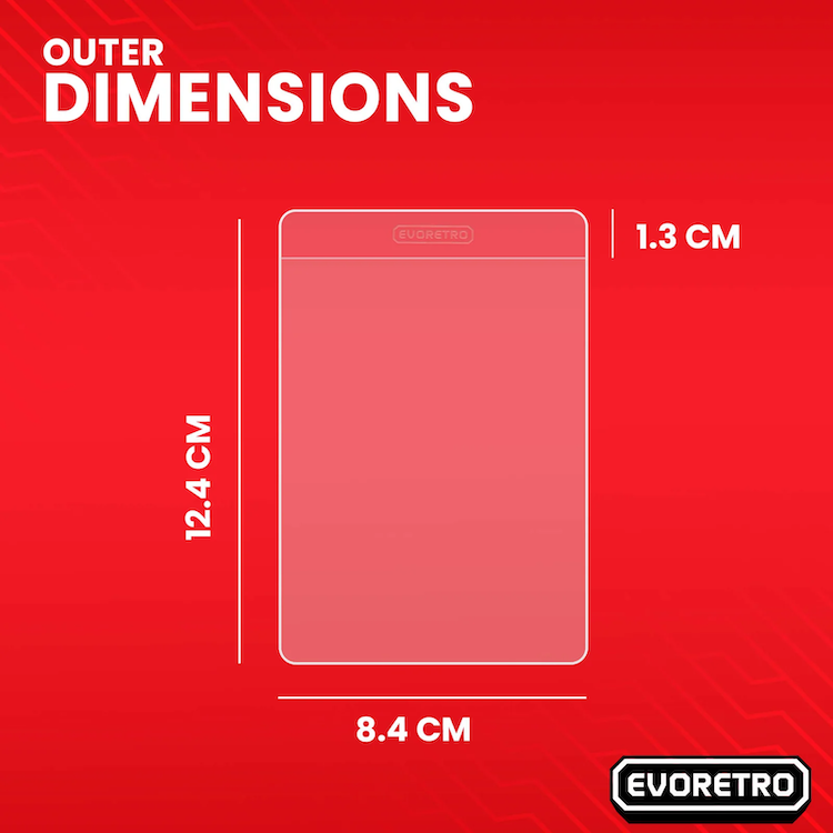 EVORETRO semi-rigid card holder dimensions 8.4 x 12.4 cm with 1.3 cm lip