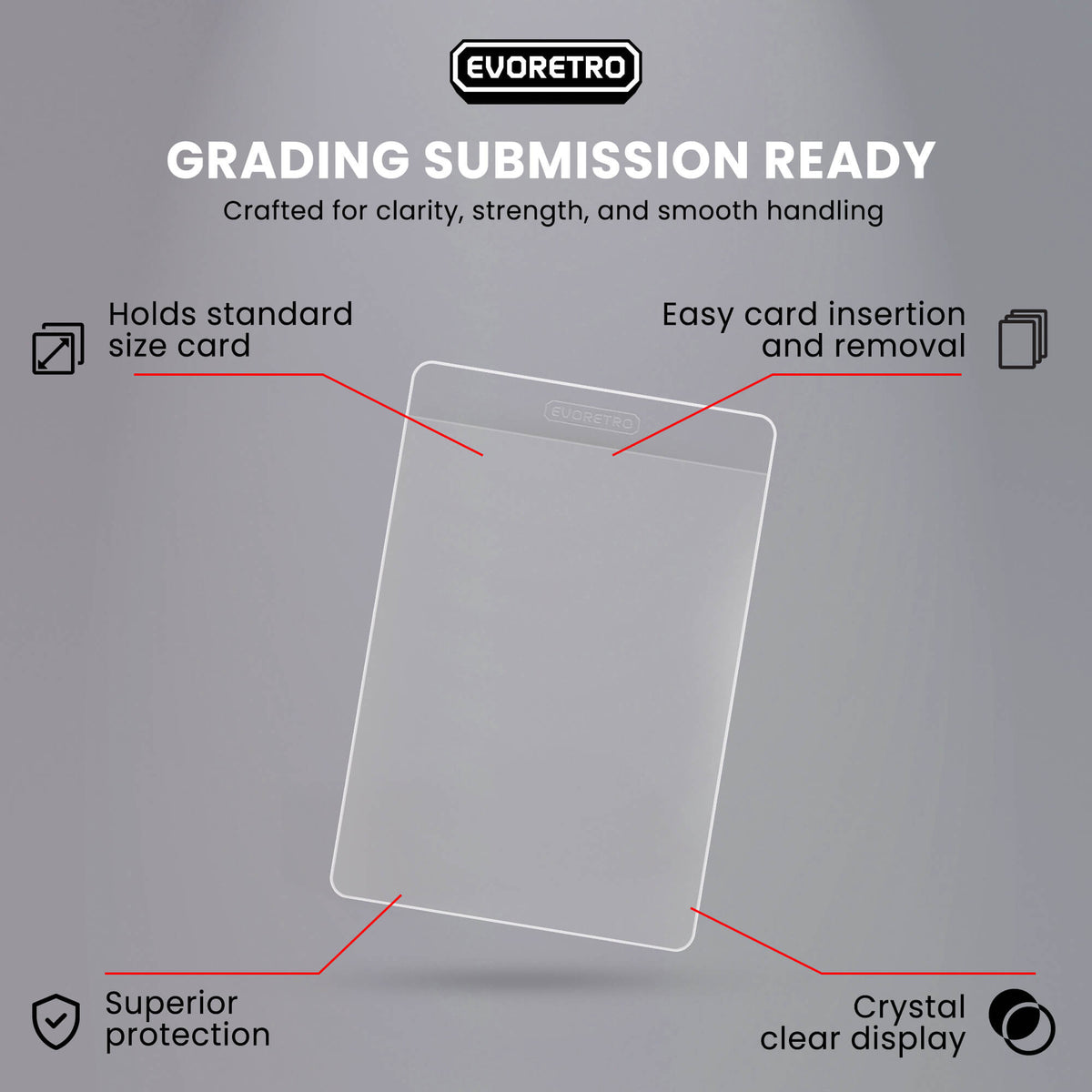 EVORETRO holder features including clear display and insertion lip